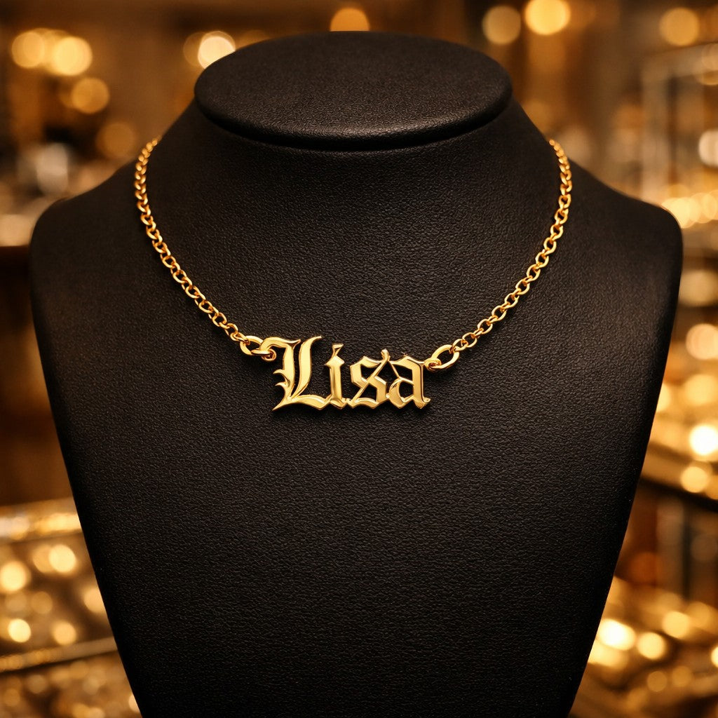 Heights Jewelers Old English Double Nameplate  Personalized Name Necklace