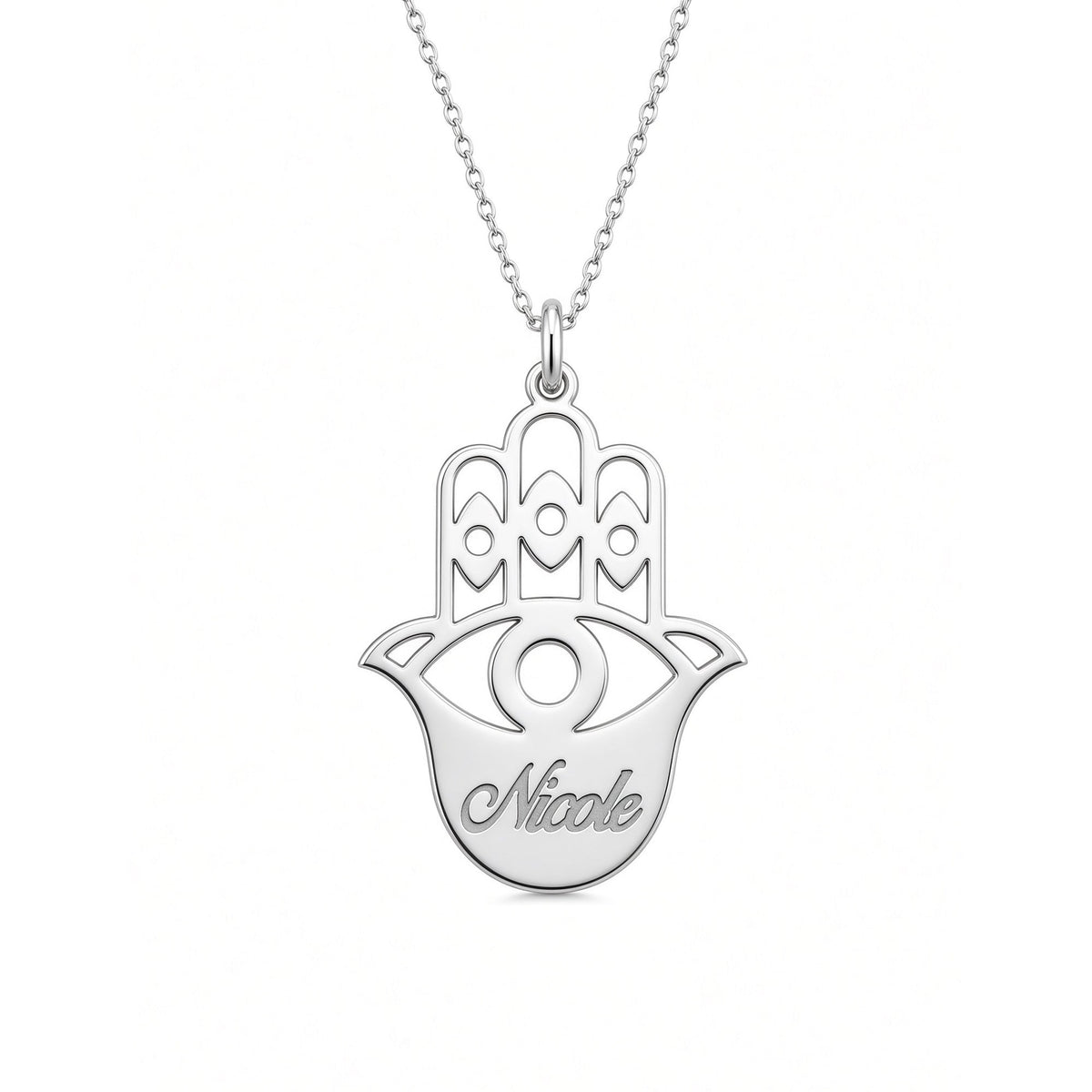Hamsa Necklace - Sterling Silver - Cursive Name