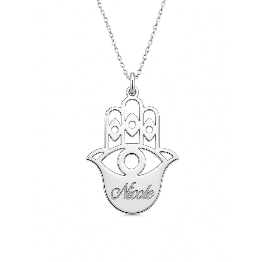 Hamsa Necklace - Sterling Silver - Cursive Name