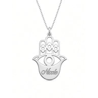 Hamsa Necklace - Sterling Silver - Cursive Name