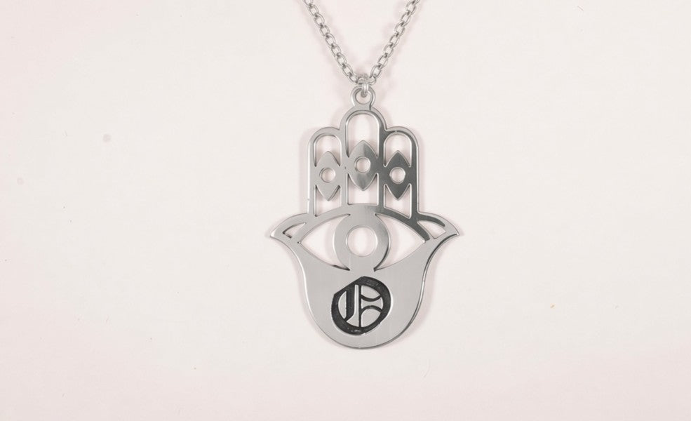 Hamsa Necklace - Sterling Silver - Old English Initial