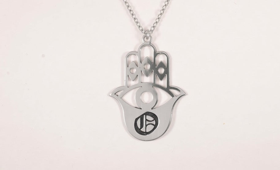 Hamsa Necklace - Sterling Silver - Old English Initial