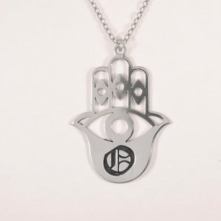 Hamsa Necklace - Sterling Silver - Old English Initial