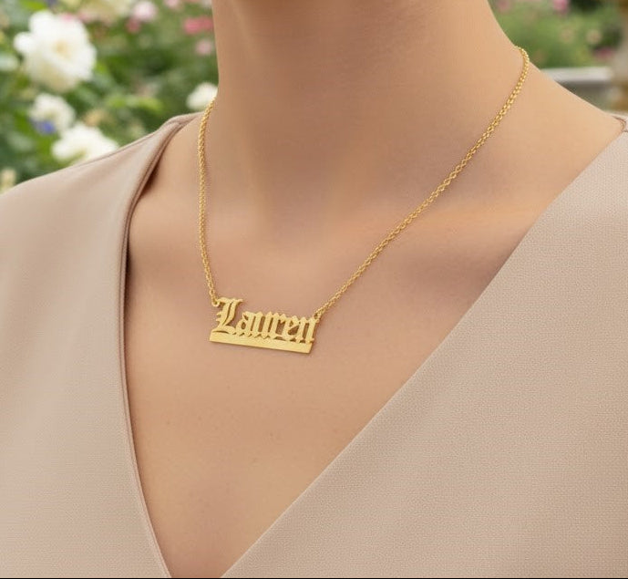 Old English Nameplate Necklace - Custom Name - Sovereign Undertail
