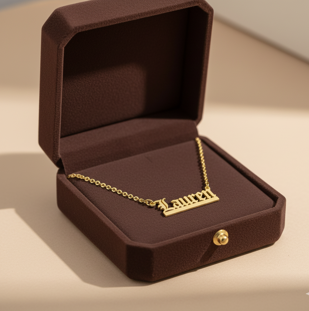 Old English Nameplate Necklace - Custom Name - Sovereign Undertail