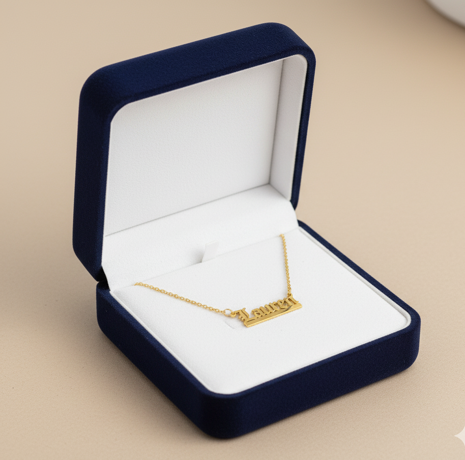 Old English Nameplate Necklace - Custom Name - Sovereign Undertail