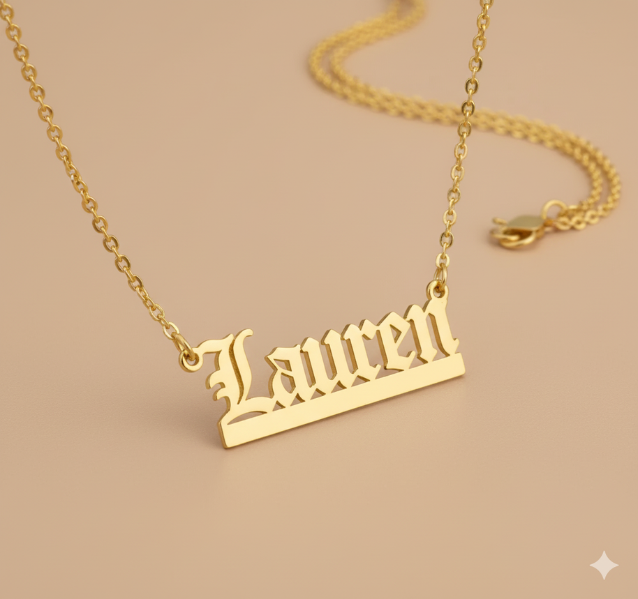Old English Nameplate Necklace - Custom Name - Sovereign Undertail