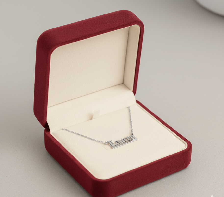 Old English Nameplate Necklace - Custom Name - Sovereign Undertail