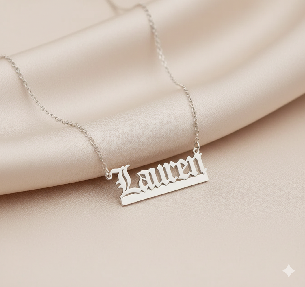 Old English Nameplate Necklace - Custom Name - Sovereign Undertail