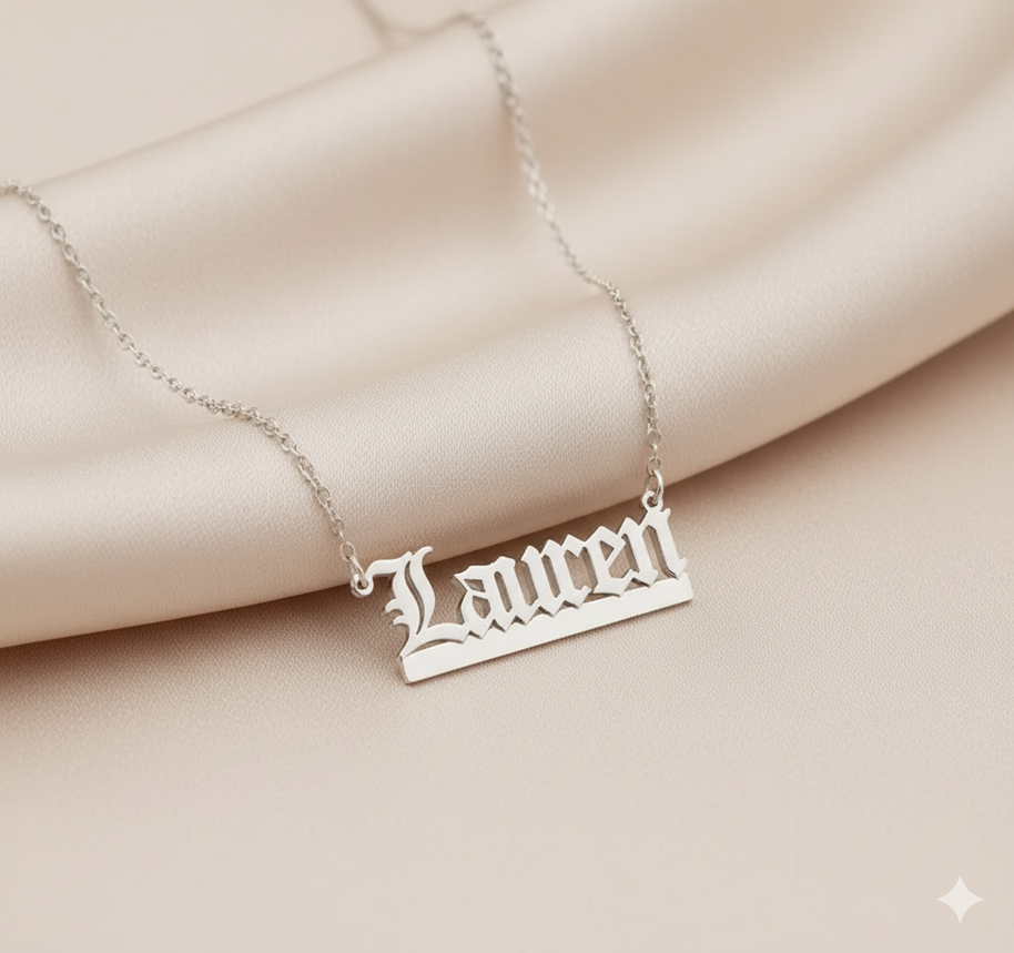 Old English Nameplate Necklace - Custom Name - Sovereign Undertail