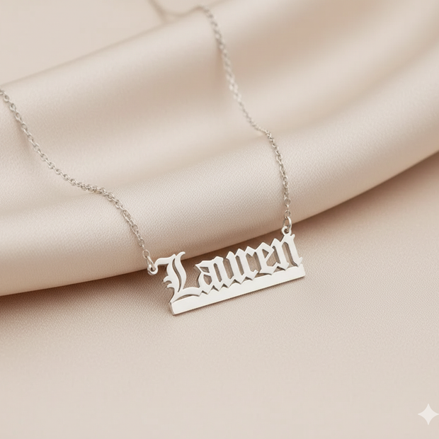 Old English Nameplate Necklace - Custom Name - Sovereign Undertail