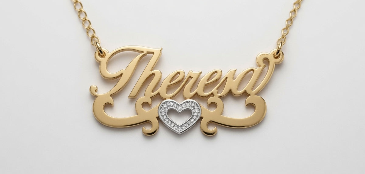 Personalized Script Name Necklace with Open Heart Scroll