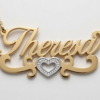 Personalized Script Name Necklace with Open Heart Scroll