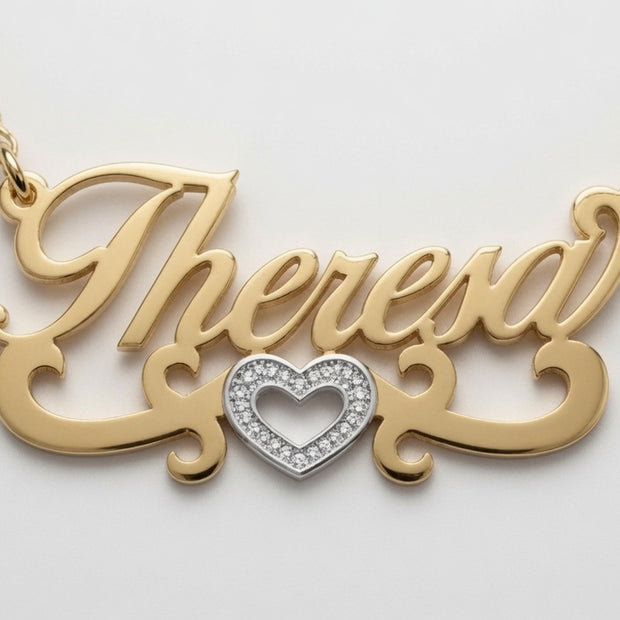 Personalized Script Name Necklace with Open Heart Scroll