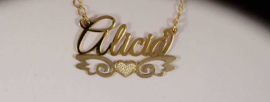 Personalized Angel Wings Name Necklace with Beaded Heart