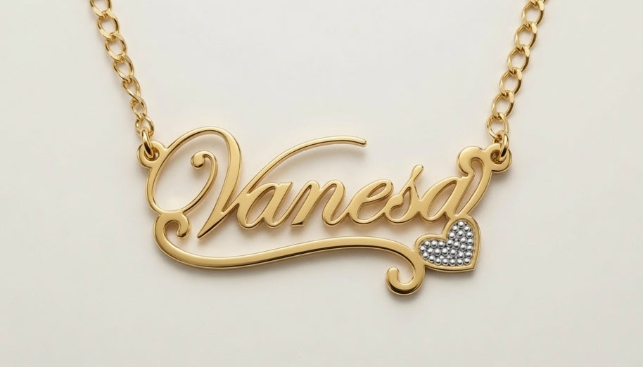 Personalized Script Name Necklace with Sweeping Heart Tail