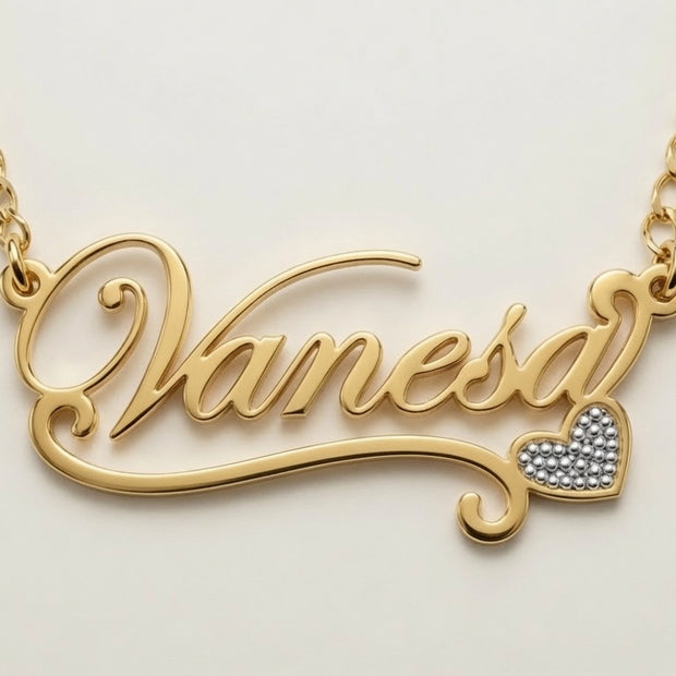 Personalized Script Name Necklace with Sweeping Heart Tail