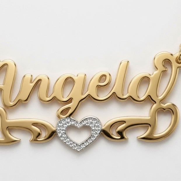 Personalized Bold Name Necklace with Open Heart Scroll