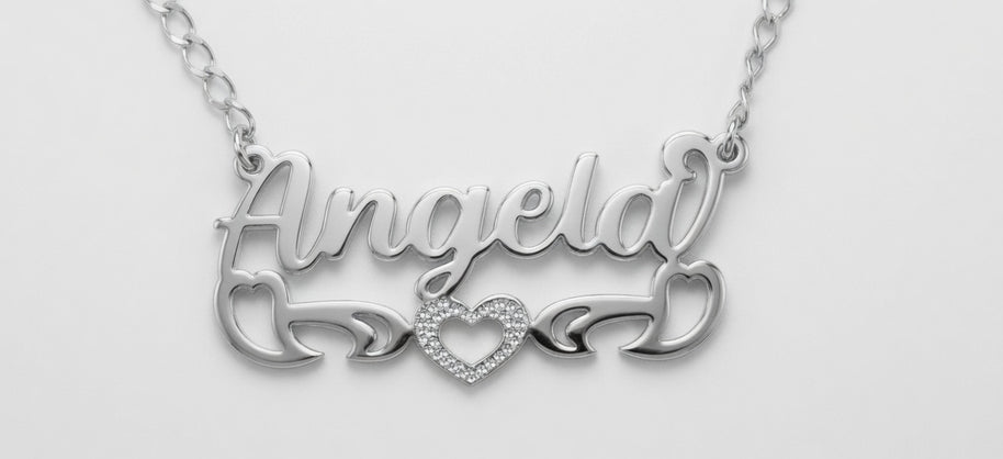 Personalized Bold Name Necklace with Open Heart Scroll