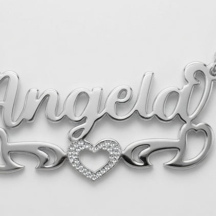 Personalized Bold Name Necklace with Open Heart Scroll