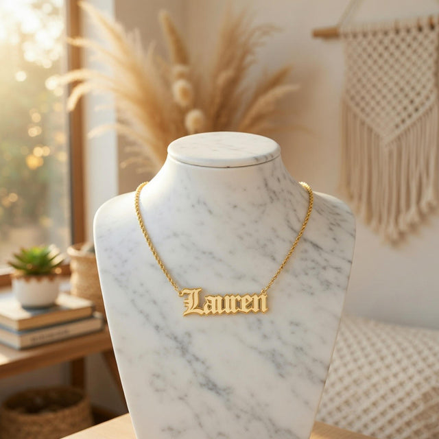 Heights Jewelers Old English Double Nameplate  Personalized Name Necklace