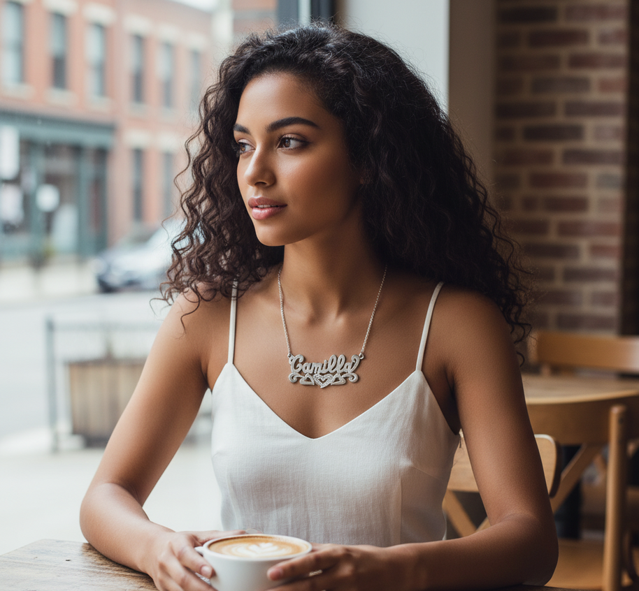Sterling Silver Name Necklace - Personalized Custom Name - Beaded 3D
