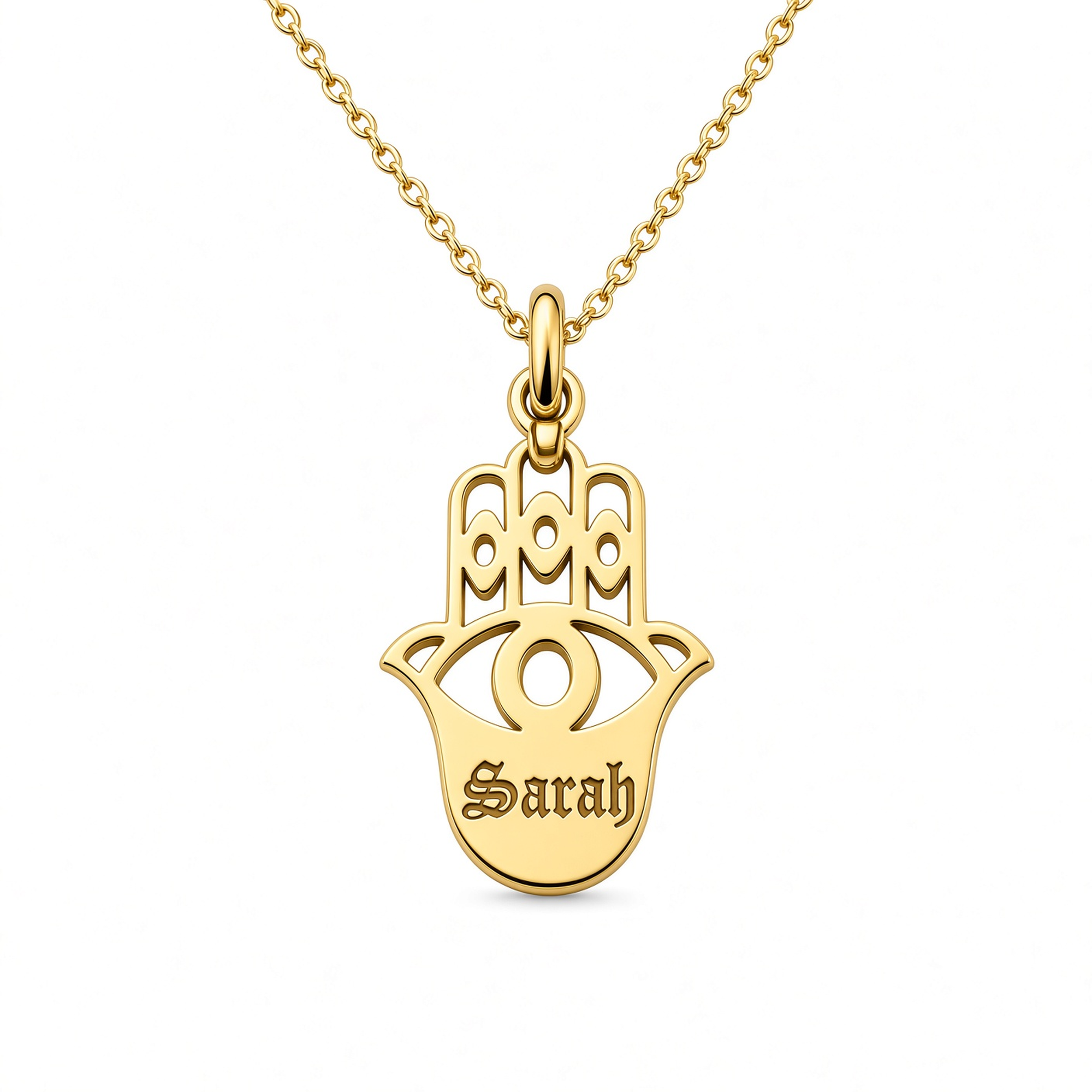 Hamsa Necklace - Gold Plated Sterling Silver - Old English Name