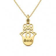 Hamsa Necklace - Gold Plated Sterling Silver - Old English Name