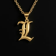 Gothic Old English Initial Necklace | Large Sterling Silver Pendant