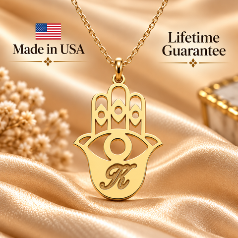 Large Sterling Silver Hamsa – Personalized Name/Initial