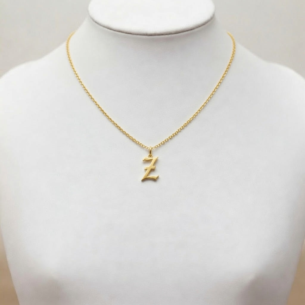 Gothic Old English Initial Necklace | Large Sterling Silver Pendant