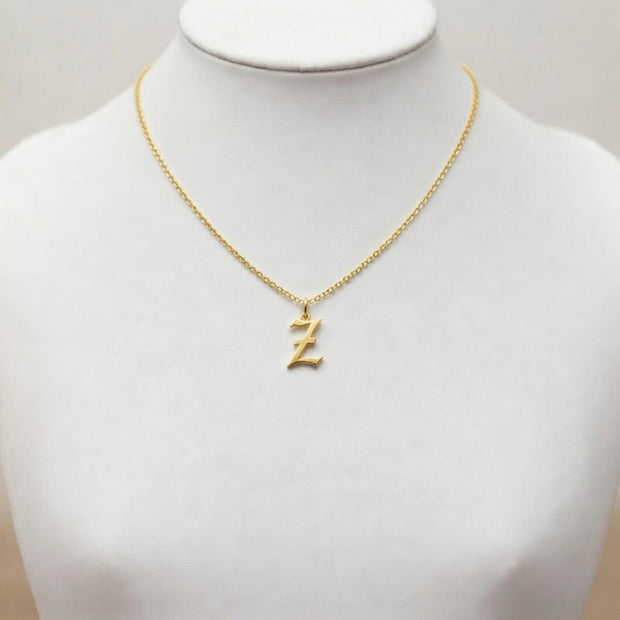 Gothic Old English Initial Necklace | Large Sterling Silver Pendant