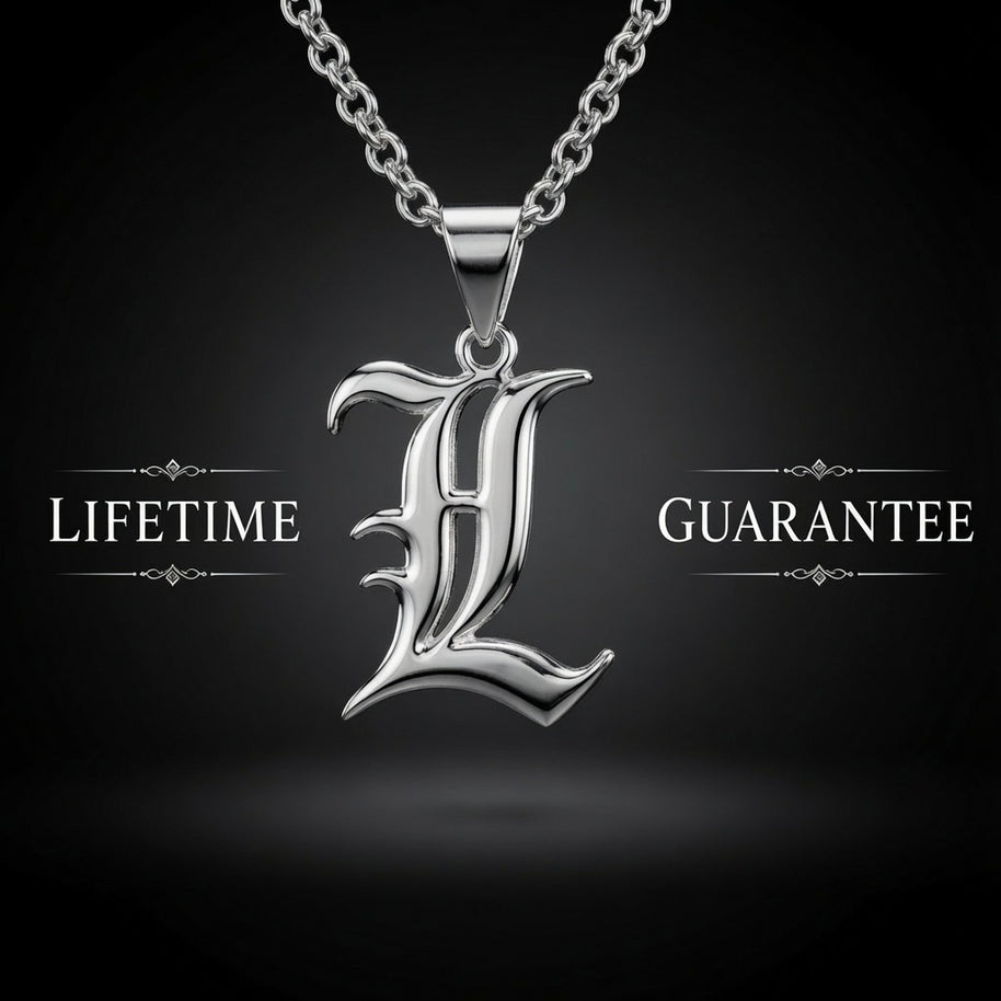 Gothic Old English Initial Necklace | Large Sterling Silver Pendant