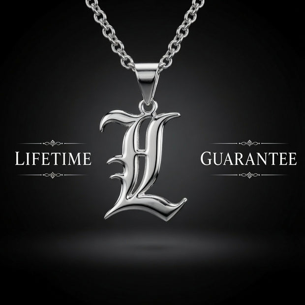 Gothic Old English Initial Necklace | Large Sterling Silver Pendant