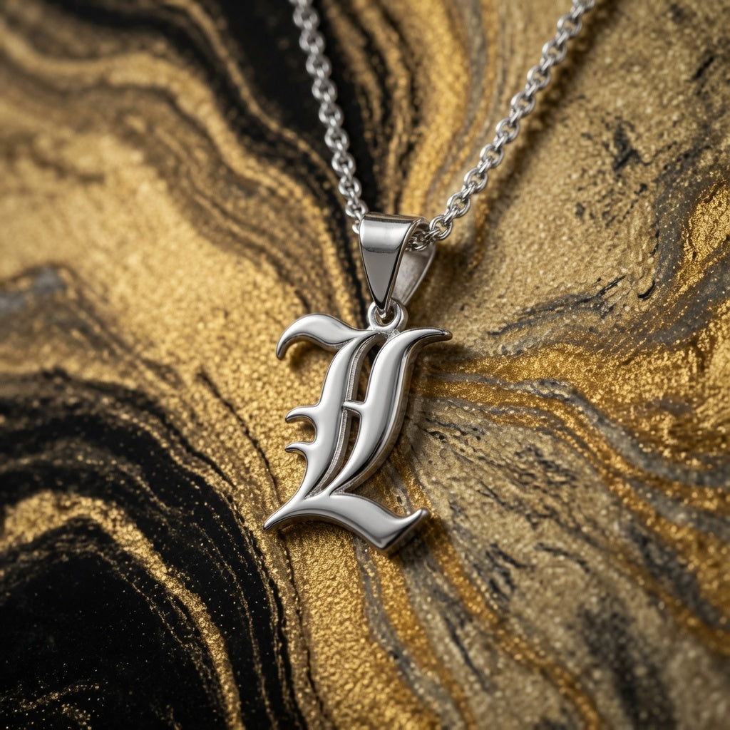 Gothic Old English Initial Necklace | Large Sterling Silver Pendant