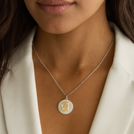 14kt Solid Gold Yellow Old English Initial on Sterling Disc Pendant