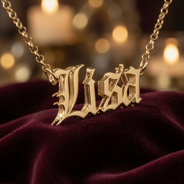Heights Jewelers Old English Double Nameplate  Personalized Name Necklace