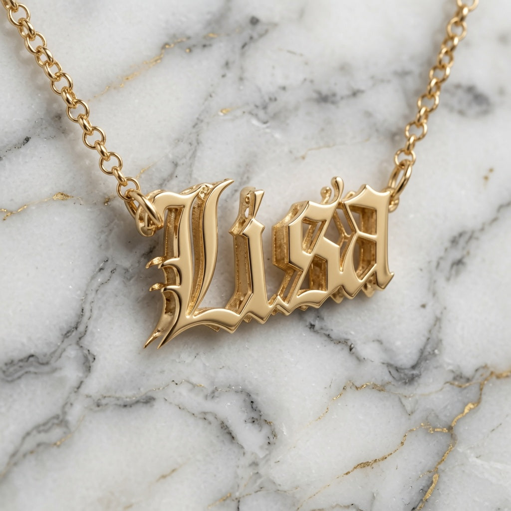 Heights Jewelers Old English Double Nameplate  Personalized Name Necklace