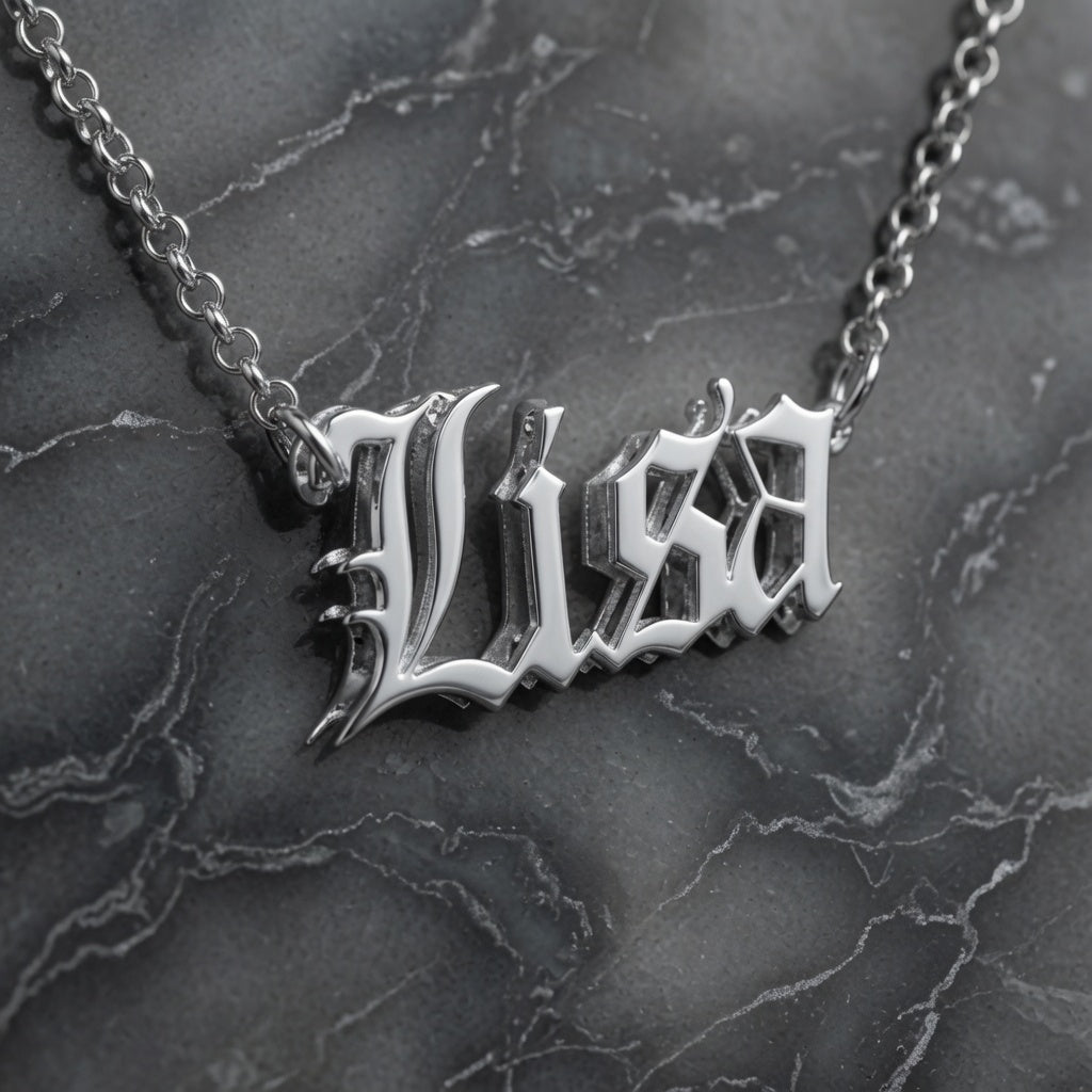 Heights Jewelers Old English Double Nameplate  Personalized Name Necklace
