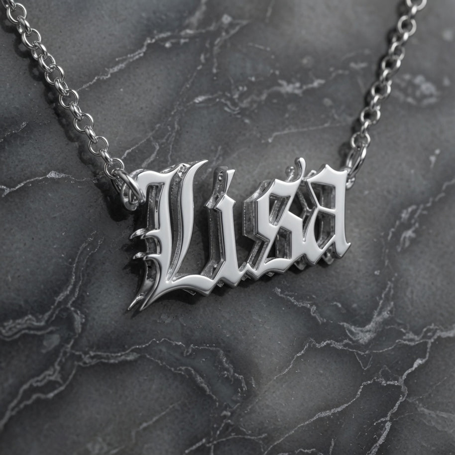 Heights Jewelers Old English Double Nameplate  Personalized Name Necklace
