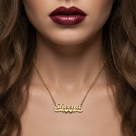 Personalized Nameplate with Double Heart Undertail in Sterling Silver or Gold Plated Sterling Silver