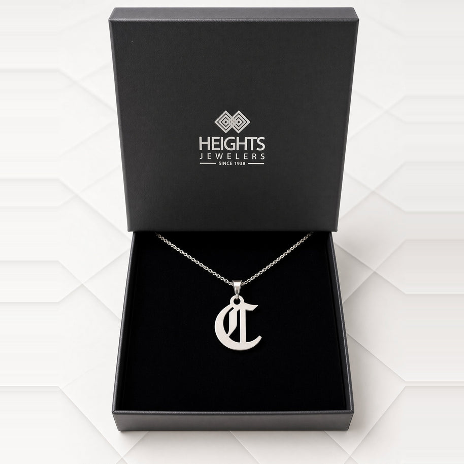 Gothic Script Initial Necklace | Sterling Silver | Lifetime Guarantee