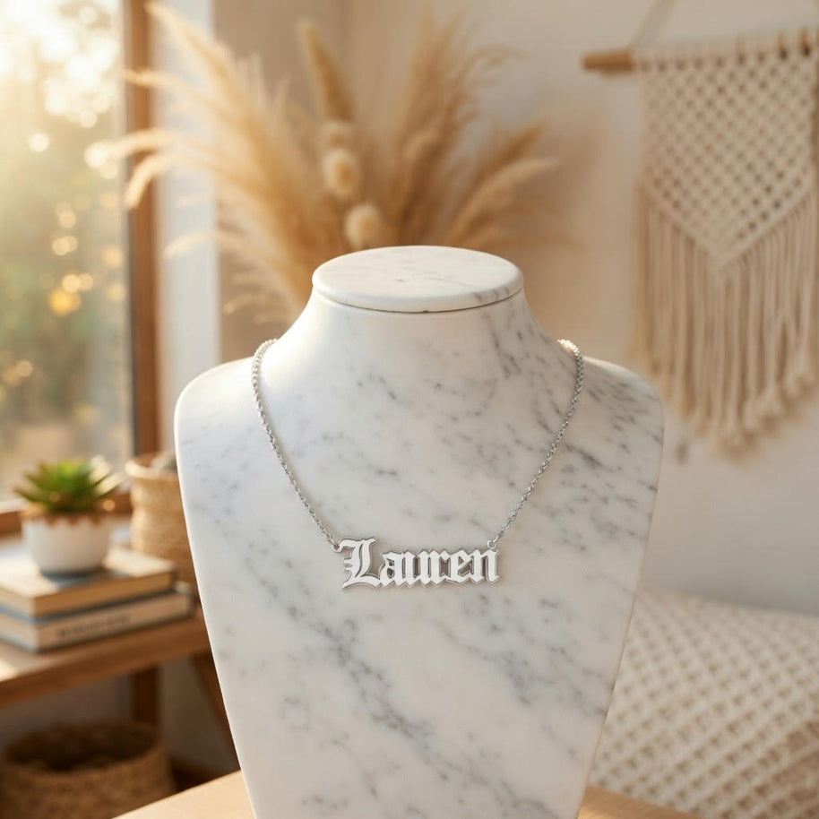 Heights Jewelers Old English Double Nameplate  Personalized Name Necklace