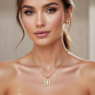 Old English Initial Necklace in Sterling Silver or Gold Plated Sterling Silver - Personalized Initial