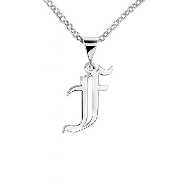 Gothic Old English Initial Necklace | Large Sterling Silver Pendant
