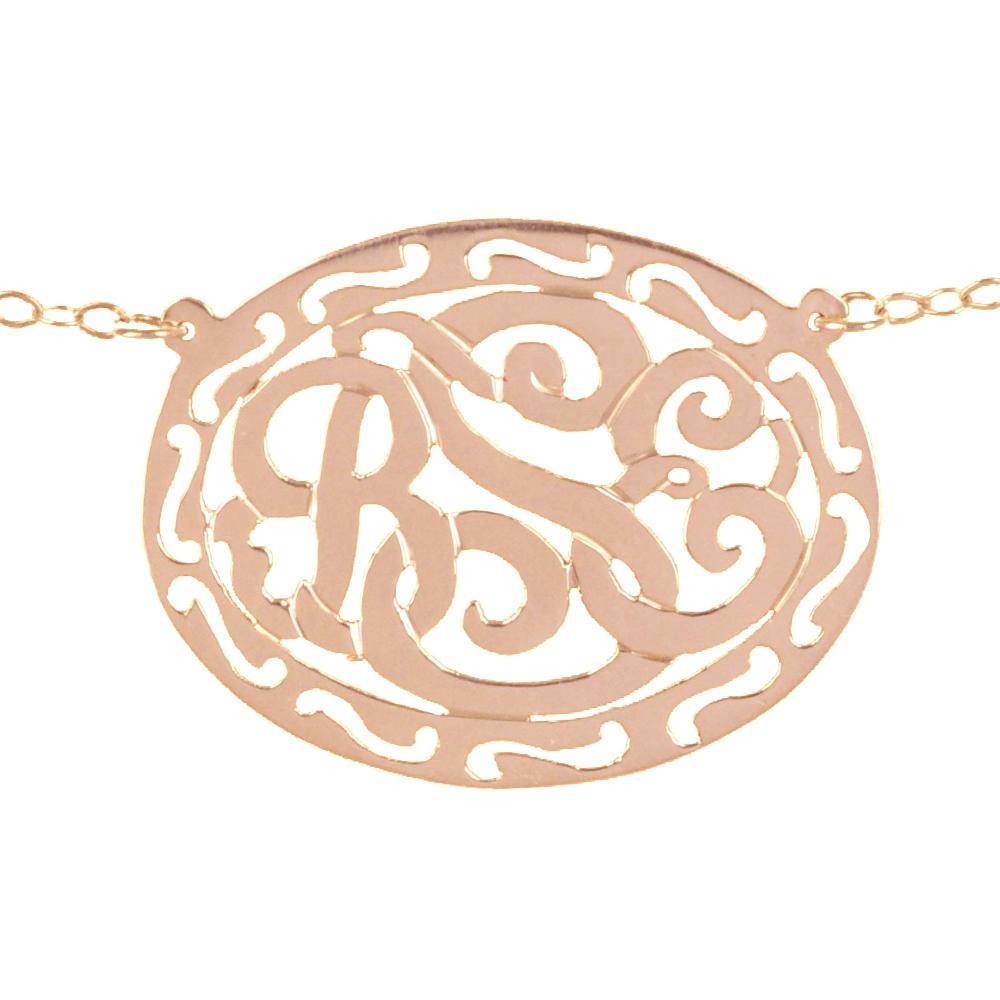 Filigree Framed Monogram Necklace - rose gold