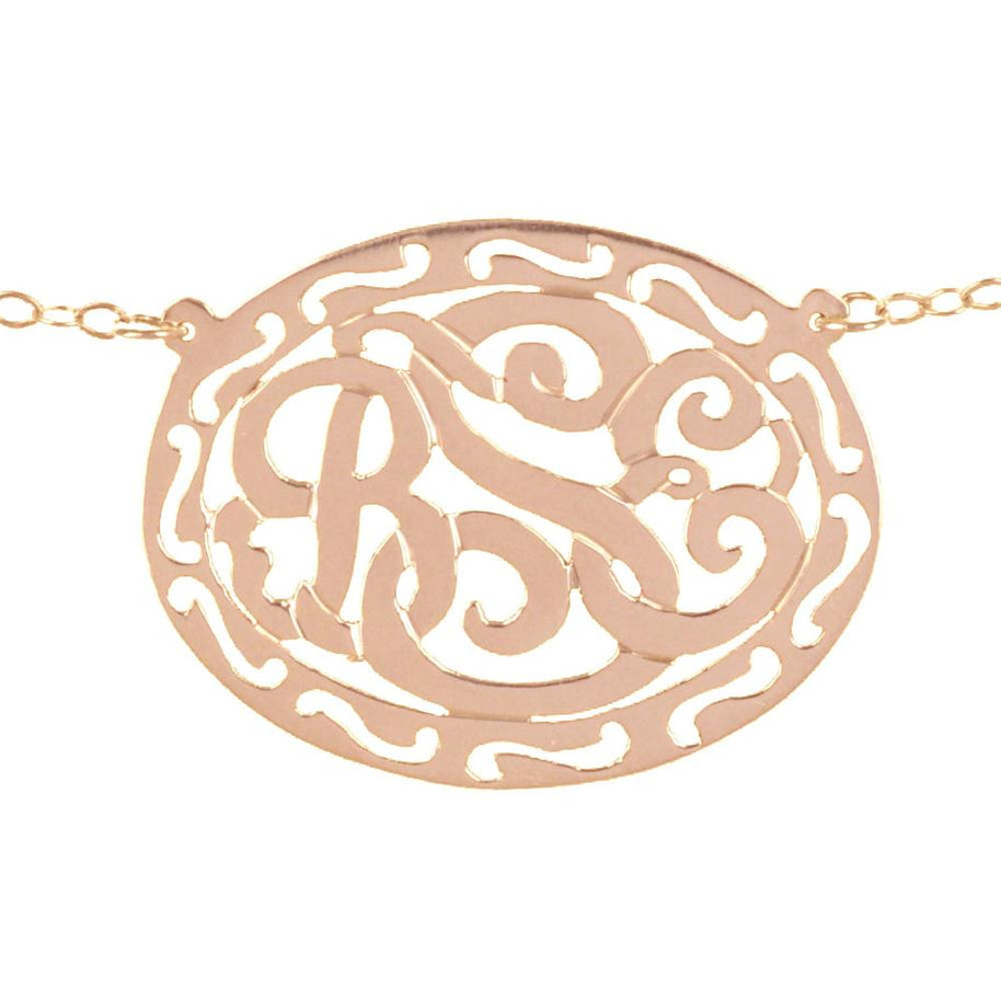Filigree Framed Monogram Necklace - rose gold