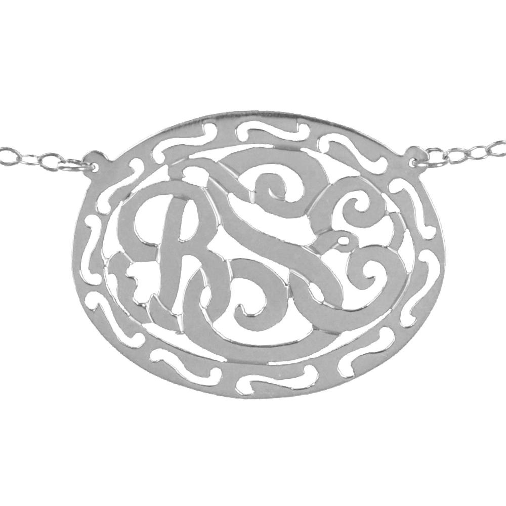 Filigree Framed Monogram Necklace - silver