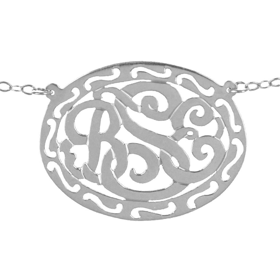 Filigree Framed Monogram Necklace - silver