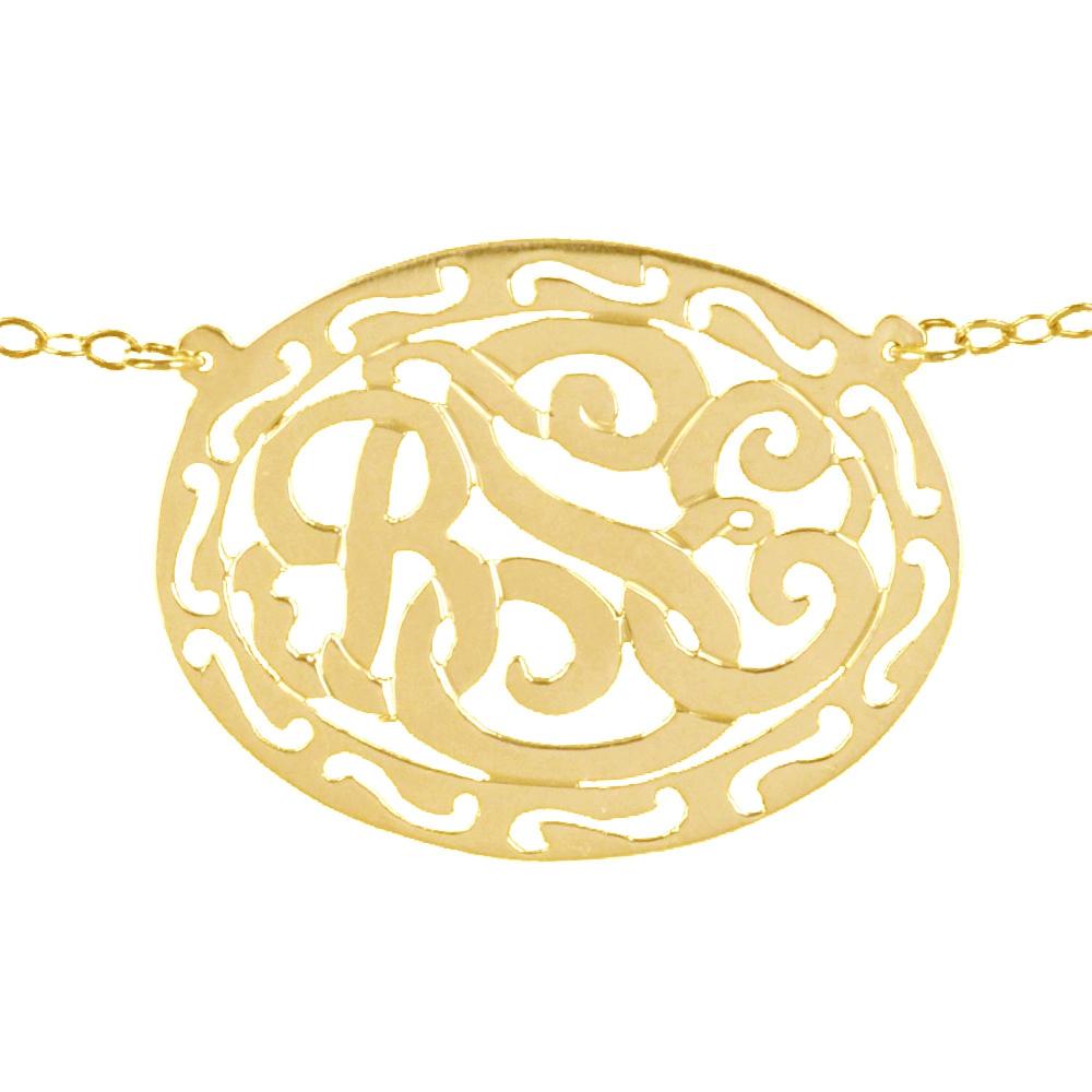 Filigree Framed Monogram Necklace - gold